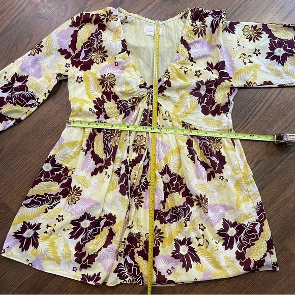 Anthropologie Plus Size V Neck Yellow Floral Mini Dress XL - Picture 9 of 13